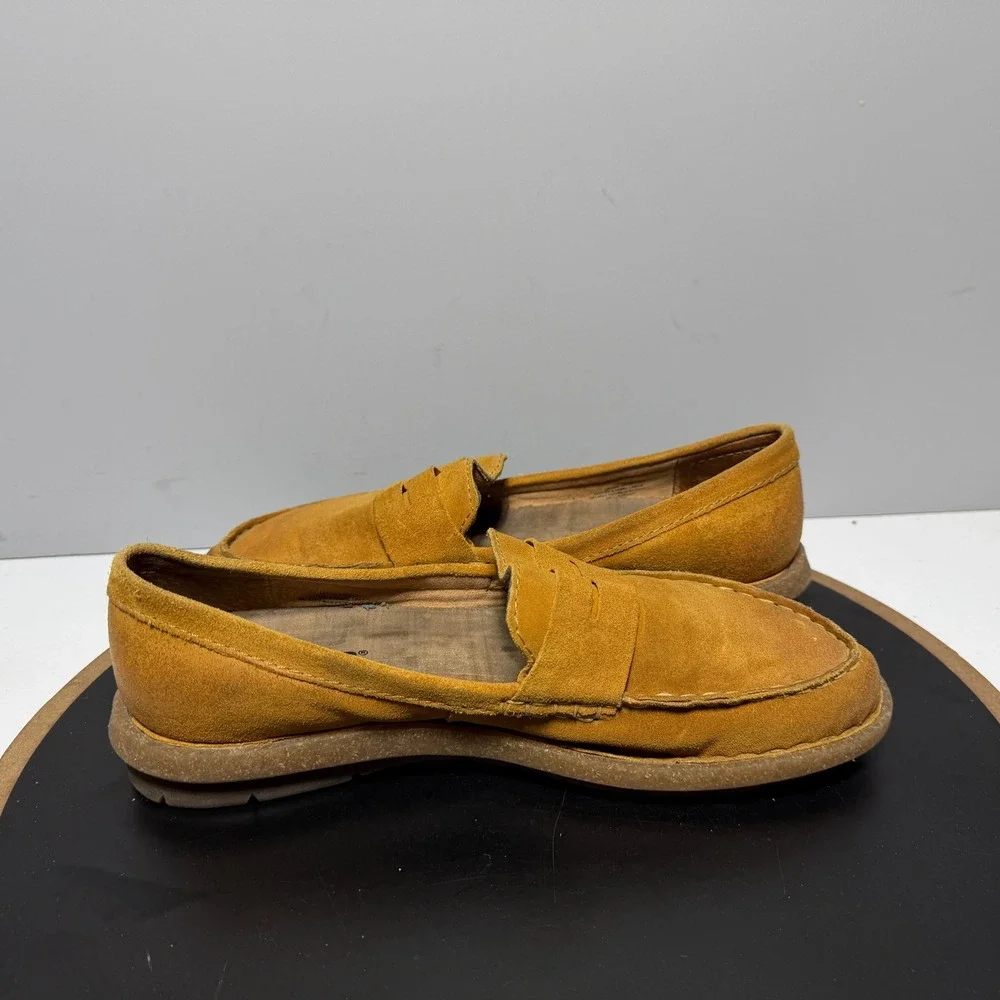 Born Suede Penny Loafer Women 9.5 Slip On‎ Mustard Yellow Casual Comfort Boho